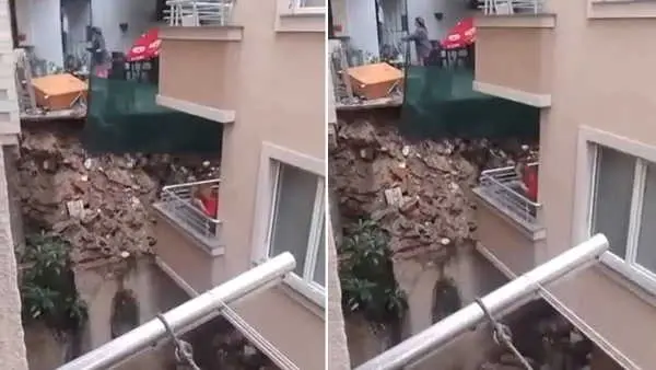 Kağıthane'de sağanak sonrası evin istinat duvarı çöktü